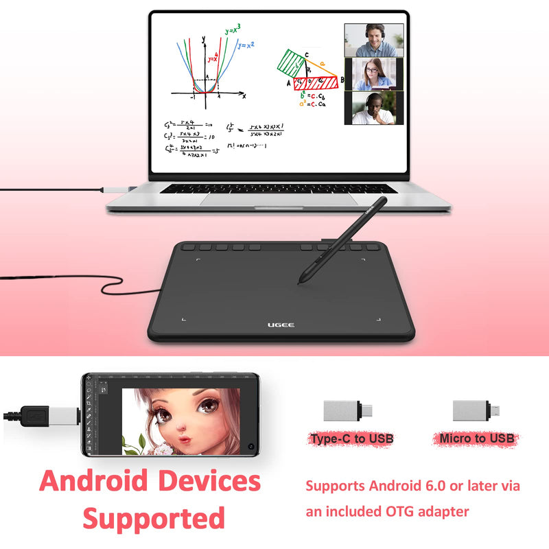 [Australia - AusPower] - Computer Graphics Tablets, UGEE S640 Portable Drawing Tablet with 10 Shortcut Keys, 6.5x4 inch Digital Pen Tablets with Battery-Free Stylus Tilt Function 8192 Pressure for Windows/Mac/Chrome OS S640-New 
