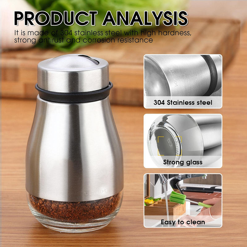 [Australia - AusPower] - 2 PCs Salt and Pepper Shaker,304 Stainless Steel Shakers with Adjustable Pour holes, Perfect for Himalayan, Kosher and Sea Salts - Spices, Silver 2PCs 