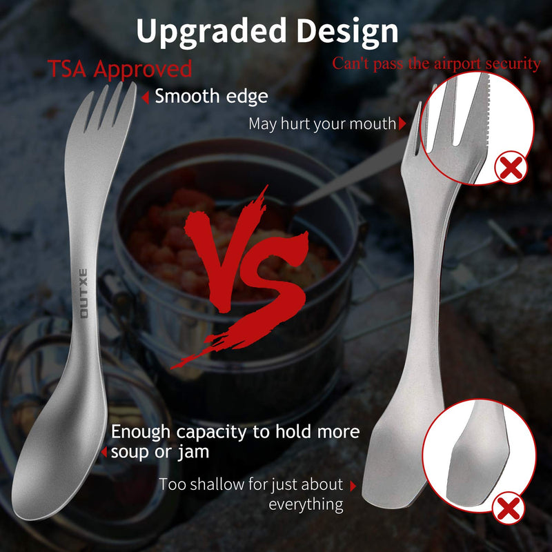 [Australia - AusPower] - OUTXE Titanium 2 in 1 Fork and Spoon Combo 2-Pack Ultra Lightweight Camping Utensil, Eco-Friendly Spork for Backpacking, Hiking, Outdoors 