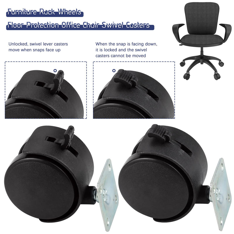 [Australia - AusPower] - Kuqqi 2 Inch Swivel Stem Caster Wheel with Locking Brakes Plastic Replacement Furniture Shelves Wheels Floor Protecting Office Chair Swivel Caster,Pack of 4 