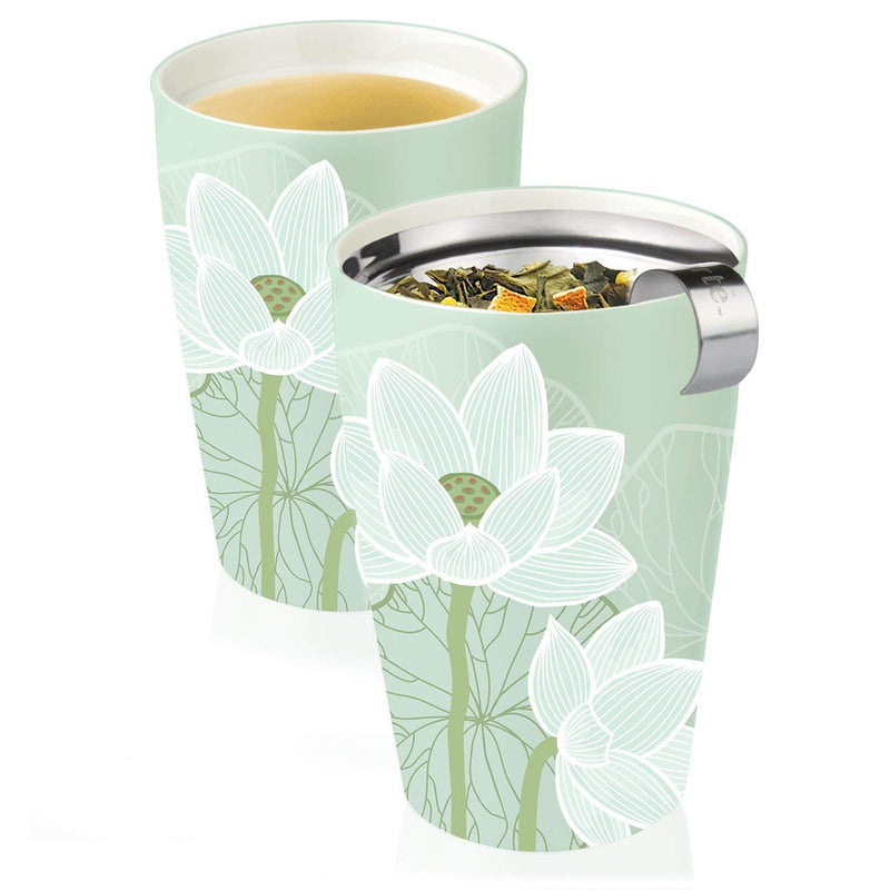 [Australia - AusPower] - Tea Forte Kati Cup Lotus, Ceramic Tea Infuser Cup with Infuser Basket and Lid for Steeping Loose Leaf Tea 