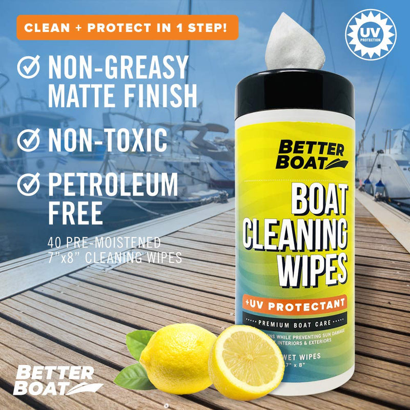 [Australia - AusPower] - Boat Cleaner Wipes with UV Protection Boat Vinyl Cleaner and Protectant Car Leather Marine Boat Seat Cleaner Dashboard & Console Boat Cleaning Supplies Interior and Exterior Clean & Wash Products 40 Count 