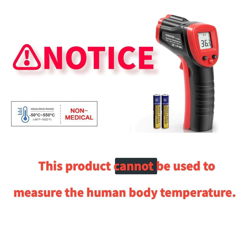[Australia - AusPower] - Eventek Infrared Thermometer, -50°C~550°C (-58°F~1022°F) IR Laser Thermometer, Non-Contact Digital Temperature Gun for Kitchen Cooking,BBQ,Chocolate,Pizza,Industrial Red/Black【Non-Body use】 Red and Black 