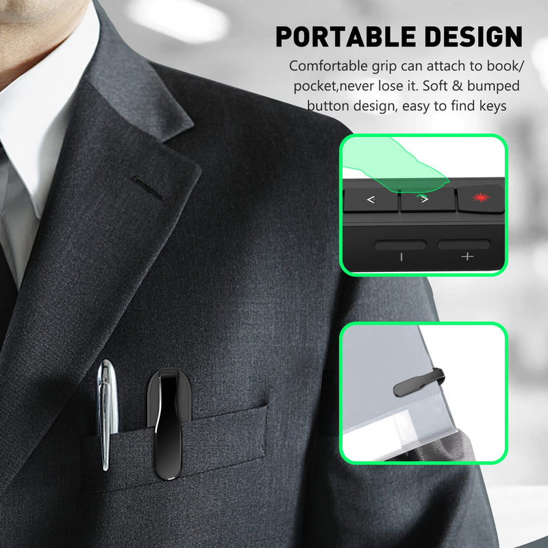 [Australia - AusPower] - Presentation Clicker Green Laser Pointer, Rechargeable PowerPoint Clicker Wireless Presenter Remote, RF 2.4GHz USB Presentation Pointer Slide Advancer with Hyperlink Volume Control for Mac Computer Q91 Green Light 