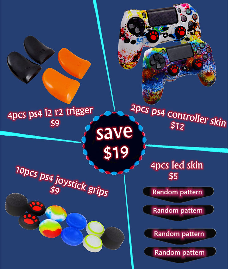 [Australia - AusPower] - Silicone Skin for Ps4 Controller, 2pcs Anti-Slip Shell Cover Case with 10 Joystick Grips, 2 Pairs L2 R2, 4pcs Led Light Bar Skin for Playsation 4/ Slim/Pro Dualshock 4 Controller Wireless Gamepad PS4 controller #4 