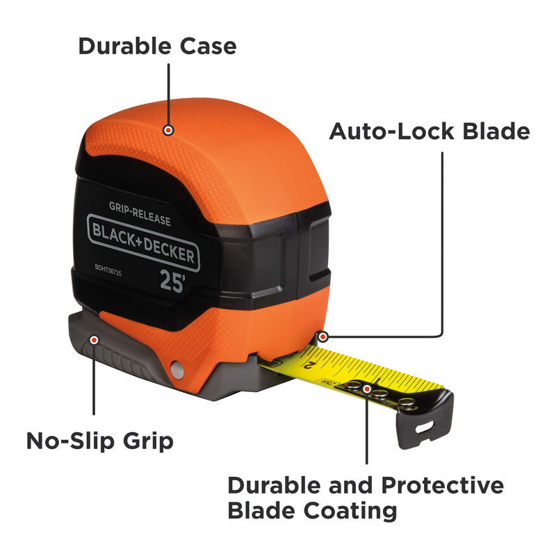 [Australia - AusPower] - beyond by BLACK+DECKER Tape Measure, Grip Release, Autolock & Self Lock, 25-Foot (BDHT36725AP) 