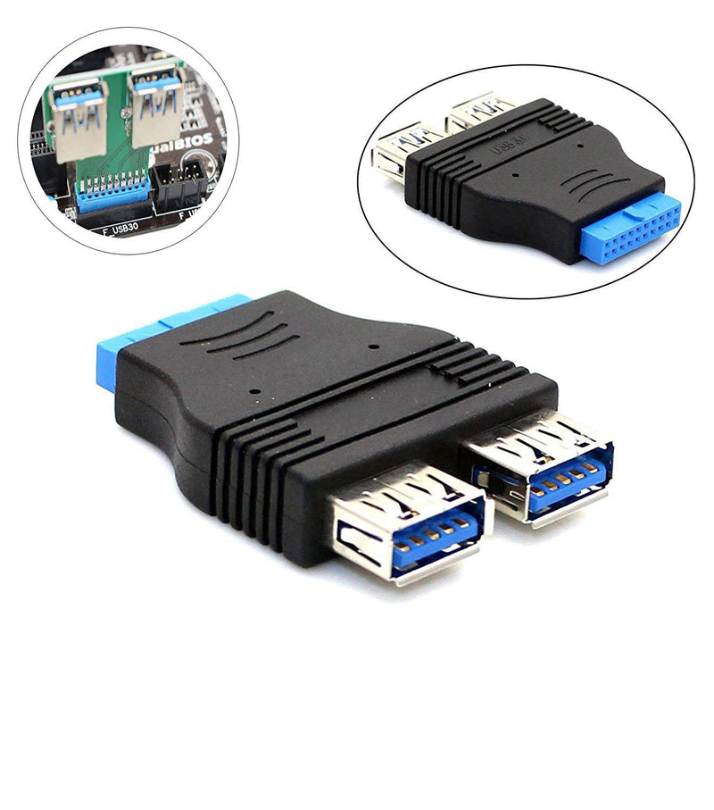 [Australia - AusPower] - SinLoon 2 Ports USB 3.0 Female to USB3.0 Motherboard Female 20 Pin Header Connector Extension Adapter Slot Adapter Splitter for USB Ports Directly to Your Motherboard (USB3.0 Connector 20 PIN) 