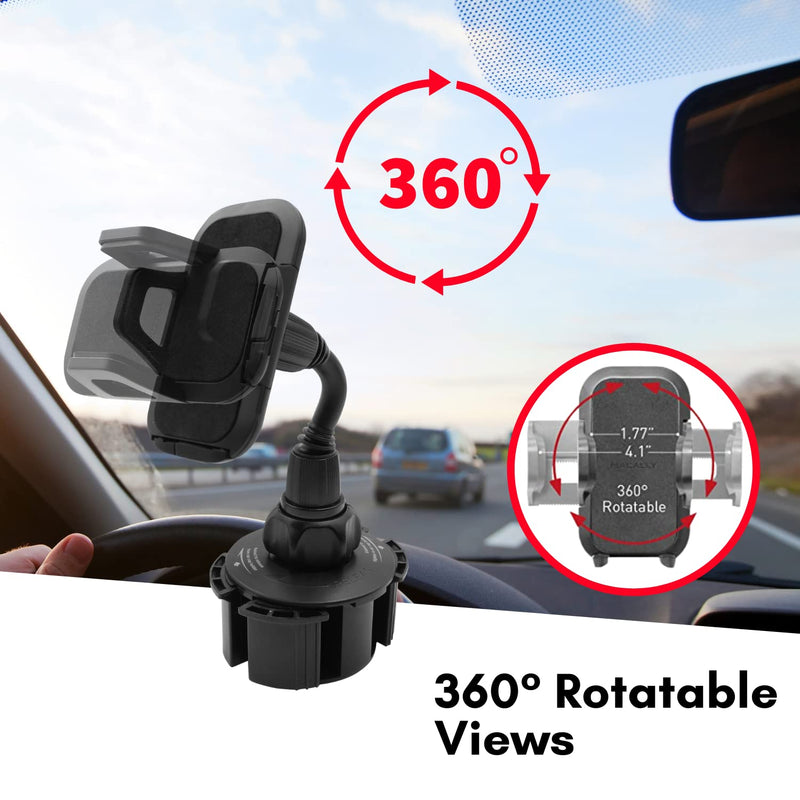 [Australia - AusPower] - Macally Car Cup Holder Phone Mount [Upgraded Base], Adjustable Gooseneck Cell Phone Cup Holder Cradle Car Mount - Easy Clamp Cradle in Vehicle Compatible with All Apple iPhone Android Smartphone 