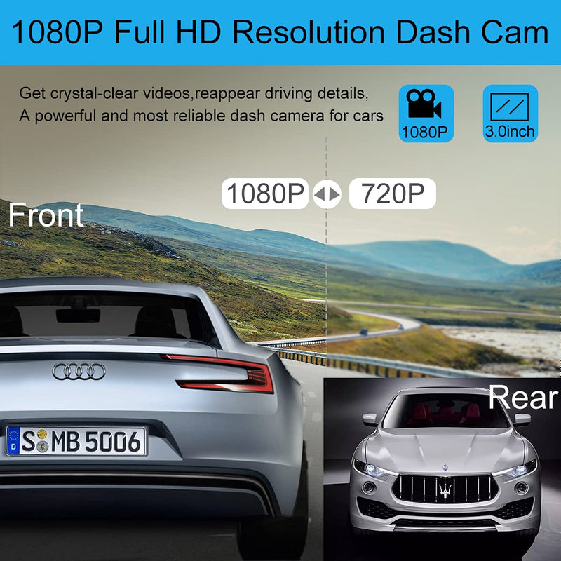 [Australia - AusPower] - Dash Cam Front and Rear, Dash Camera for Cars 1080P Full HD Dual Dash Cam 3" IPS Screen in Car Camera Front and Rear Night Vision,170°Wide Angle Motion Detection Parking Monitor G-Sensor(with SD Card) 