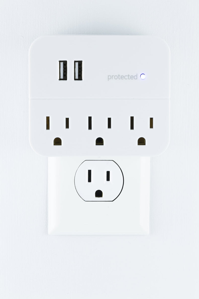 [Australia - AusPower] - GE 6-Outlet Surge Protector, 4 Ft Extension Cord, Power Strip, 800 Joules & 3-Outlet Extender Sur Protector with 2 USB Ports, Charging Station, Wall Tap, Protected Indicator Light White 1 Pack Power Strip + 3-Outlet Extender Sur Protector 