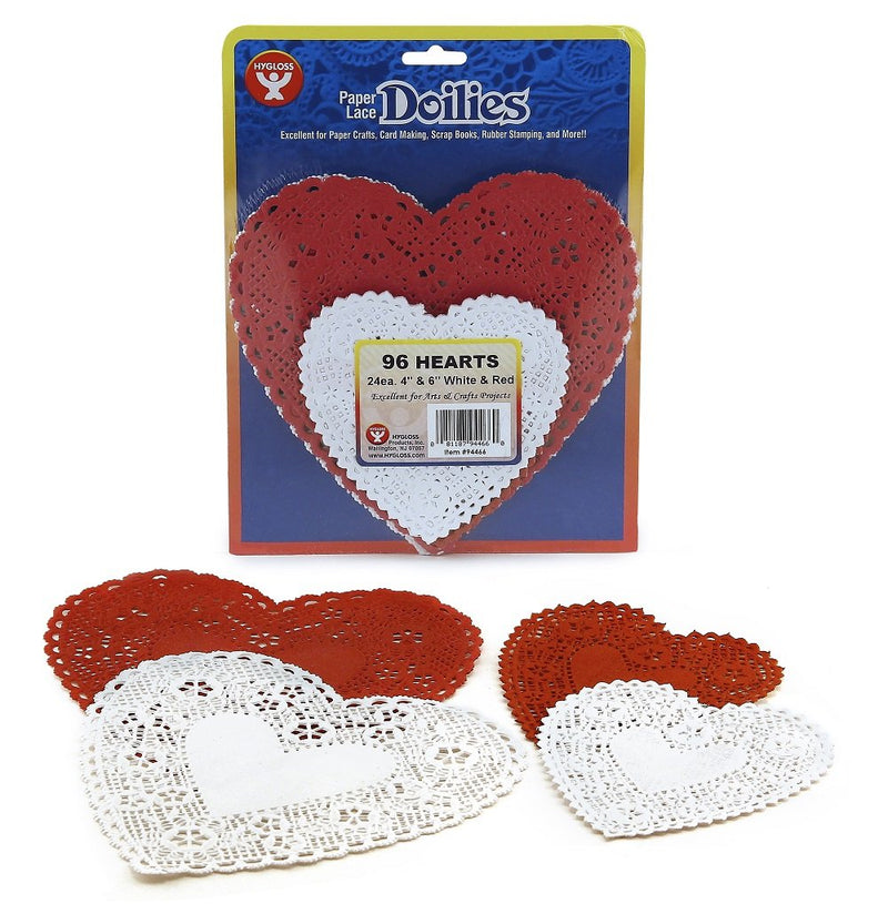 [Australia - AusPower] - Hygloss Products Heart Doilies - Assorted Sizes White And Red Paper Doily, Made In USA, 96 Pack 