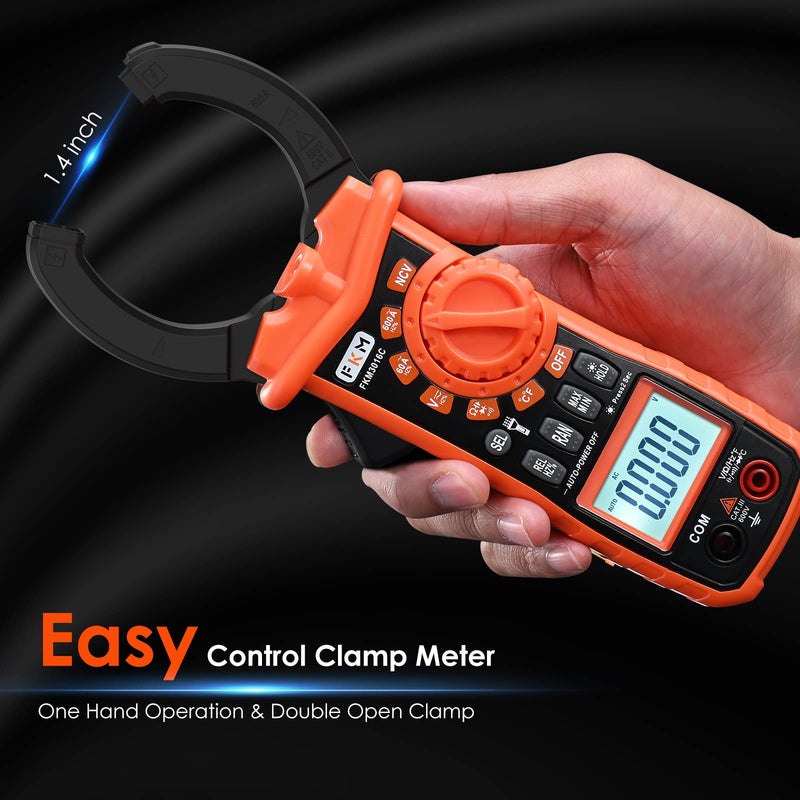 [Australia - AusPower] - Digital Clamp Meter - 6000 Counts FKM True RMS Multimeter for AC Current, AC/DC Voltage with Lighting System, Auto-ranging AMP Meter Frequency Resistance Tester Suitable for Professionals or Amateurs 