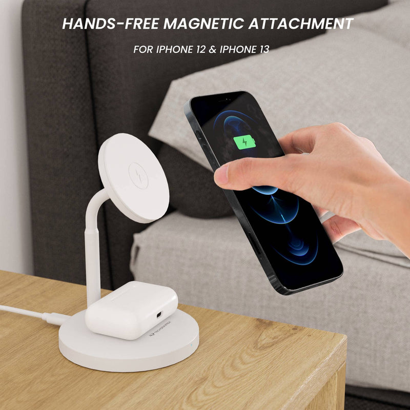 [Australia - AusPower] - Techsmarter 2-in-1 Magnetic Wireless Charger Pad & Stand with 20W USB-C Wall Charger & 5ft USB-C Cable. Compatible with iPhone 13, iPhone 12, & AirPods 