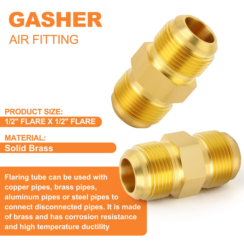 [Australia - AusPower] - GASHER 5PCS Metals Brass Tube Fitting, Half-Union, 1/2" Flare x 1/2" Flare Male Pipe Fittings 5 