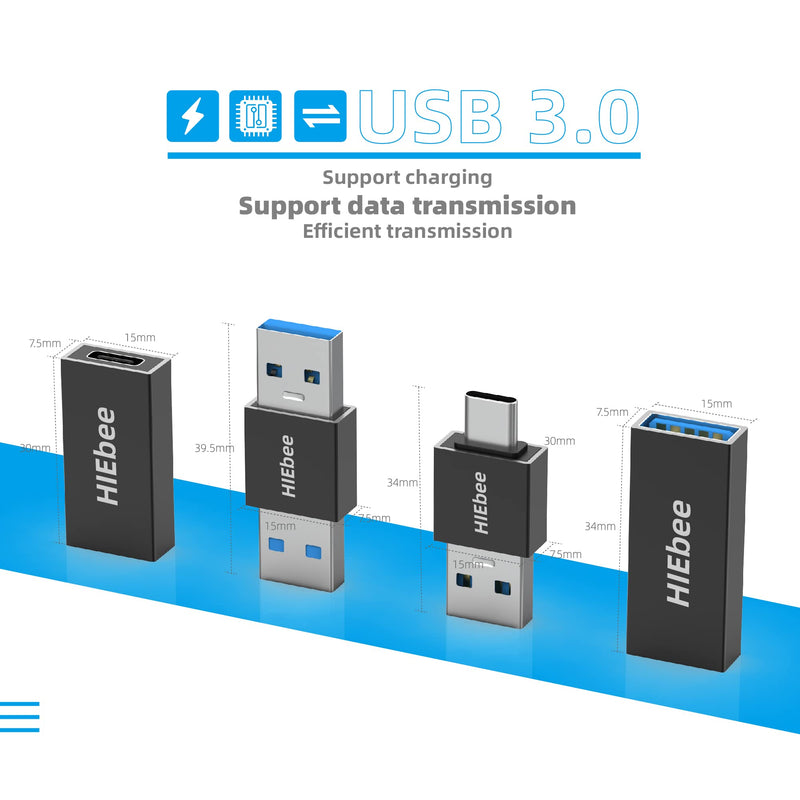 [Australia - AusPower] - USB 3.0 A to A Male Adapter, USB Female to Female Adapter, USB Type-C to USB A Male Adapter, USB 3.0 Female to USB C Female Adapter Connector Compatible with Hard Drive, Laptop etc 4 in 1 Pack 