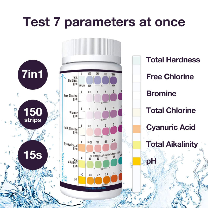 Easytest 7 Way Pool Test Strips 150 Strips Water Chemical Testing For Hot Tub And Spa Accurate 7669