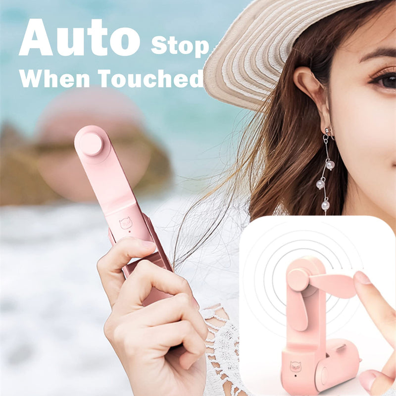 [Australia - AusPower] - Portable Handheld Mini Fan, Small Personal USB Rechargeable Fan Battery Operated 24 Hours Working Time, Creative Cute Folding Pocket Fans with Power Bank Function for Summer Outdoor Travel (Pink) 