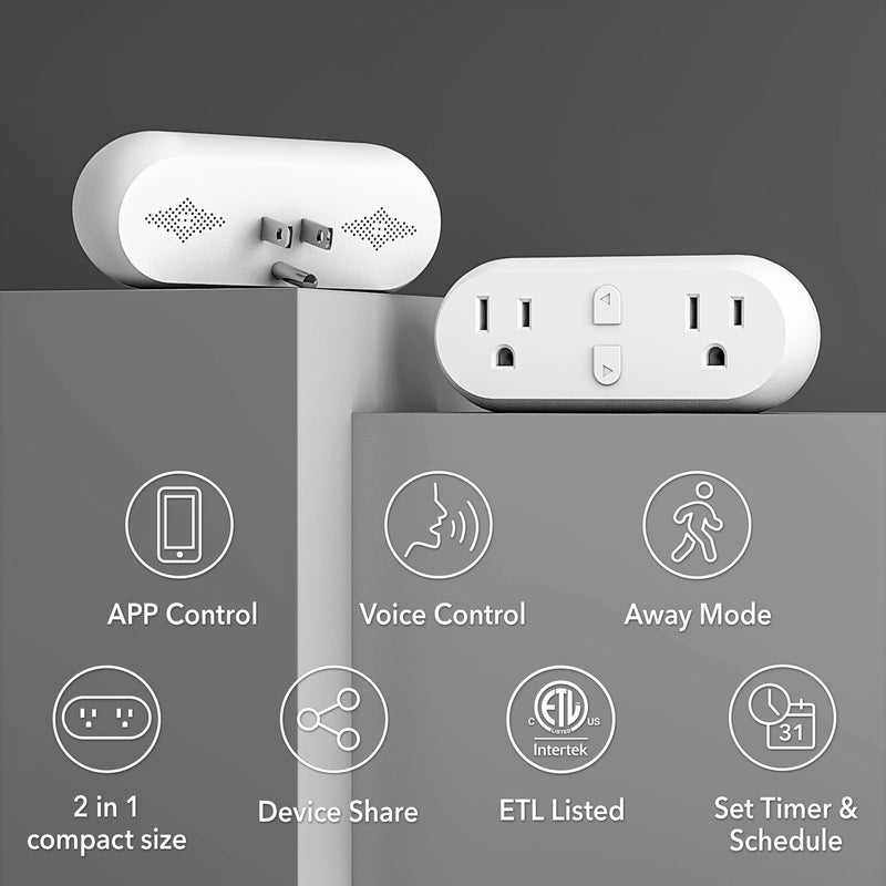 [Australia - AusPower] - HBN Smart Plug 15A, WiFi&Bluetooth Outlet Extender Dual Socket Plugs Works with Alexa, Google Home Assistant, Remote Control with Timer Function, No Hub Required, ETL Certified, 2.4G WiFi Only, 2-Pack 2 Pack 