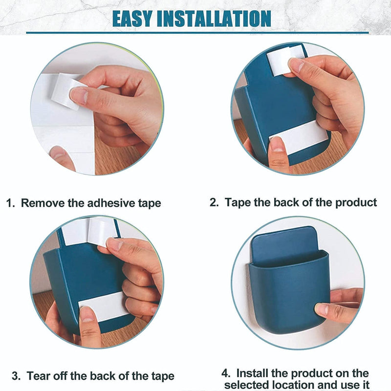 [Australia - AusPower] - Bunhum Remote Control Holder Wall Mount Remote Organizer Wall Mount Wall Phone Holder Pen Holder for Wall, Adhesive Organizer Media Storage Box, 4 Pieces Organizer for Home School Office(White, Blue) White, Blue 