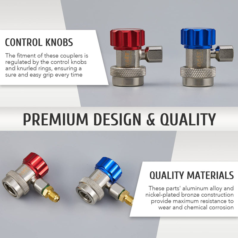 [Australia - AusPower] - ORION MOTOR TECH R134a Quick Coupler Adapter, Adjustable R134a Adapters and AC Hose Fittings, HP and LP Connectors for R134a Car AC System Evacuation Recharging and More, 1/4" Flares, Set of 2 