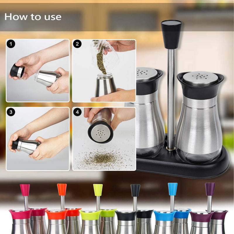 [Australia - AusPower] - Evelyne 2-Piece Set Salt & Pepper Glass Shaker Stainless Steel Cover with Tray Black 