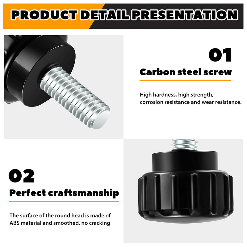 [Australia - AusPower] - Hotop M4 x 10 mm Carbon Steel Threaded Knurled Thumbscrew Screw on Knobs Grips Black Round Clamping Screw, Black (10) 