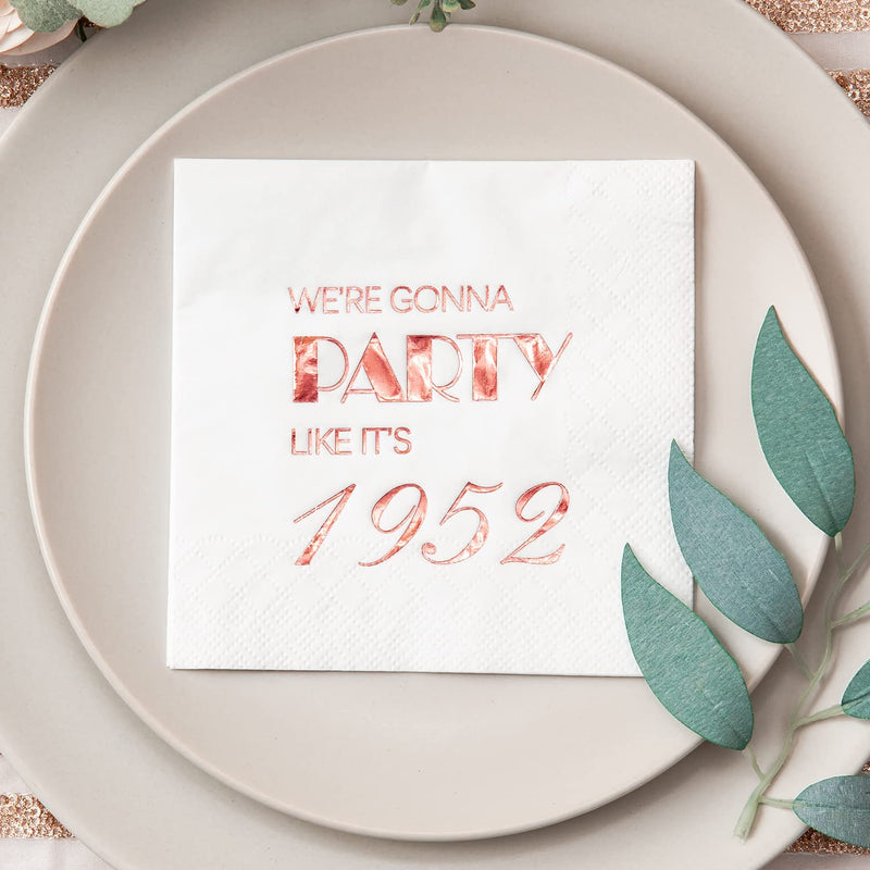 [Australia - AusPower] - Crisky 70th Birthday Cocktail Napkins Rose Gold for Women 70th Birthday Party Decorations for Cake Dessert Berverage Table, 70th Birthday Party Supplies,50 Pcs Disposable Napkins, 3-Ply 