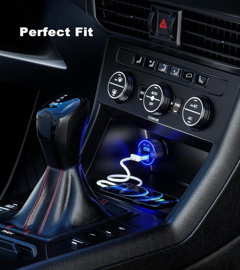 [Australia - AusPower] - Car Charger, BRCOVAN Dual QC3.0 Port USB Car Charger Adapter, 36W 3A Fast Charge Car Phone Charger with Touch Switch & Blue LED 