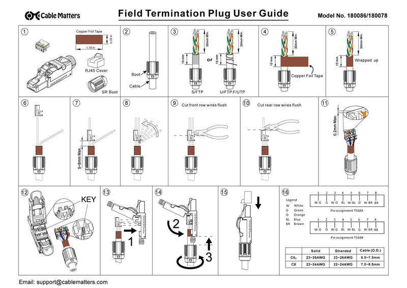 [Australia - AusPower] - Cable Matters 6-Pack Tool Free Shielded RJ45 Cat 8, Cat8 Field Termination Plug, Cat8 Connector, Cat8 Plug 