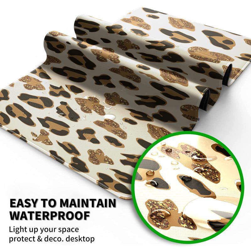 [Australia - AusPower] - Leopard Glitter Mouse Pad Large with Coaster, 35.4"x15.7" Full Desk Mousepad Stitched Edges Non Slip Base Desk Pad Extended Large Gaming XXL Mouse Pad for Desk Office Home XXL-35.4"x15.7"x0.12" Leopard Glitter 