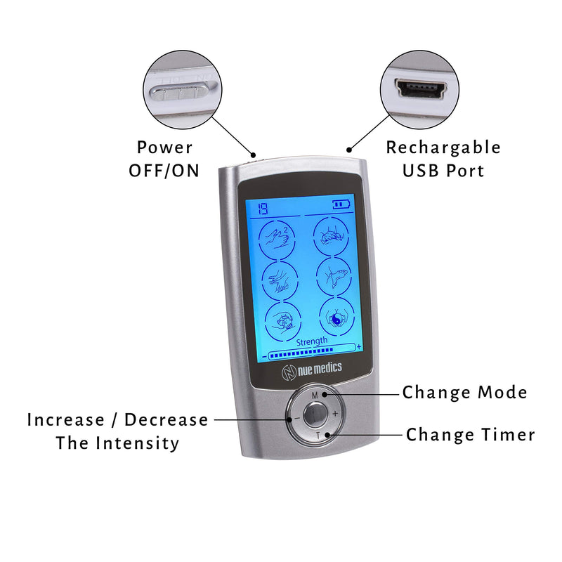 [Australia - AusPower] - NueMedics TENS EMS Unit Pro Rechargeable Battery Muscle Stimulator 24 Modes Portable Mini Massager TENS Unit with 10 Reusable Pads 