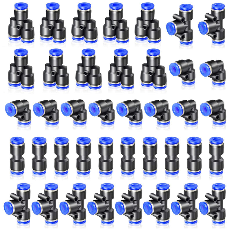 [Australia - AusPower] - TAILONZ PNEUMATIC 1/4 Inch od Push to Connect Fittings Pneumatic Fittings Kit 10 Spliters+10 Elbows+10 tee+10 Straight (40 pcs) 1/4"OD Blue 40 
