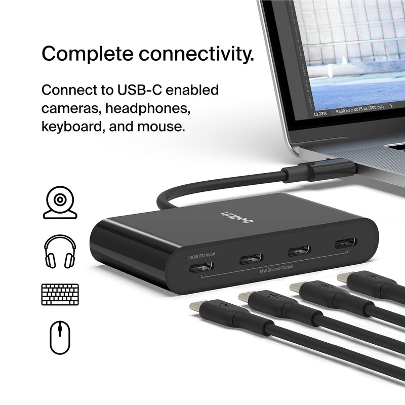 [Australia - AusPower] - Belkin Connect USB-C™ to 4-Port USB-C Hub, Multiport Adapter Dongle with 4 USB-C 3.2 Gen2 Ports & 100W PD with Max 10Gbps High Speed Data Transfer for MacBook, iPad, Chromebook, PC, and More 