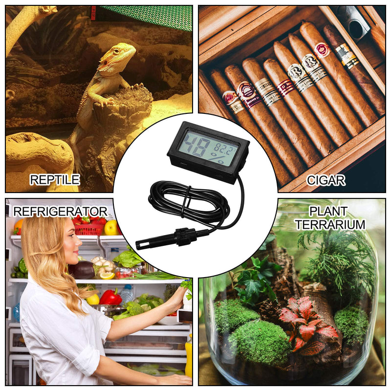 [Australia - AusPower] - 3 Mini Digital Thermometer Hygrometer with Probe Indoor Temperature Humidity Meter Gauge LCD Fahrenheit Display Hygrometer Thermometer Gauge for Incubator Reptile Plant Terrarium Greenhouse 3 Black 