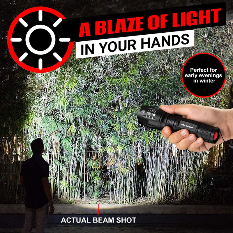 [Australia - AusPower] - GearLight LED Flashlight Bright, Zoomable Tactical Flashlights with High Lumens and 5 Modes for Emergency and Outdoor Use -Camping Accessories -S1000 1 Pack 