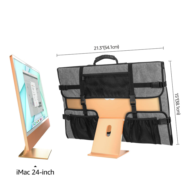 [Australia - AusPower] - CURMIO 24 Inch Monitor Carrying Case, Universal 24" Computer Monitor Bag with Rubber Handle and Pockets, Gray (Patented Design) 