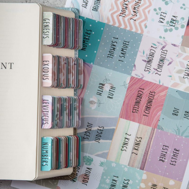 [Australia - AusPower] - DiverseBee Laminated Bible Tabs (Large Print, Easy to Read), Personalized Bible Journaling Tabs, 66 Book Tabs and 14 Blank Tabs - Uniform Theme 