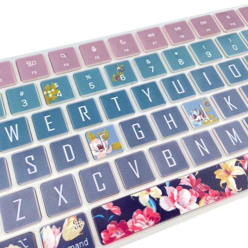 [Australia - AusPower] - Sanfulin Keyboard Cover Skin for 2021 Apple iMac Magic Keyboard (Model: A2449) with Touch ID, Cute Printing Waterproof Silicone Keyboard Protector, Red Flower 