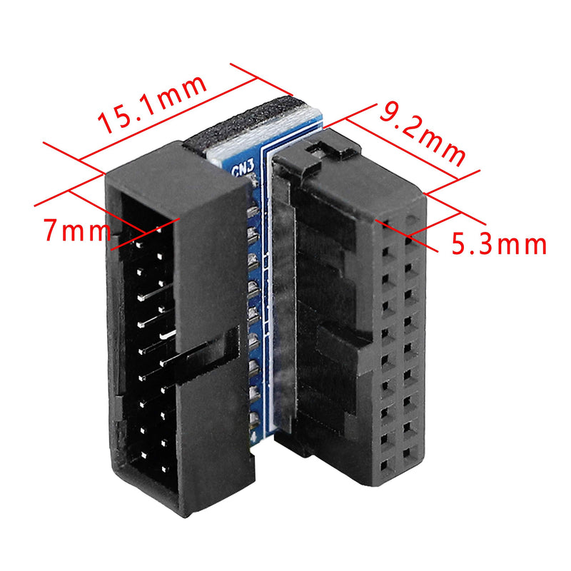 [Australia - AusPower] - Right Angled USB 3.0 20-pin Male to Female Extension Adapter,Gelrhonr Desktop Motherboard 90 Degree Angled USB 3.0 19-Pin Motherboard Internal Header-Black 2PCS 