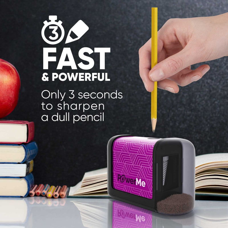 [Australia - AusPower] - POWERME Electric Pencil Sharpener - Pencil Sharpener Battery Powered for Kids, School, Home, Office, Classroom, Artists  Battery Operated Pencil Sharpener for Colored Pencils (Purple) Purple 