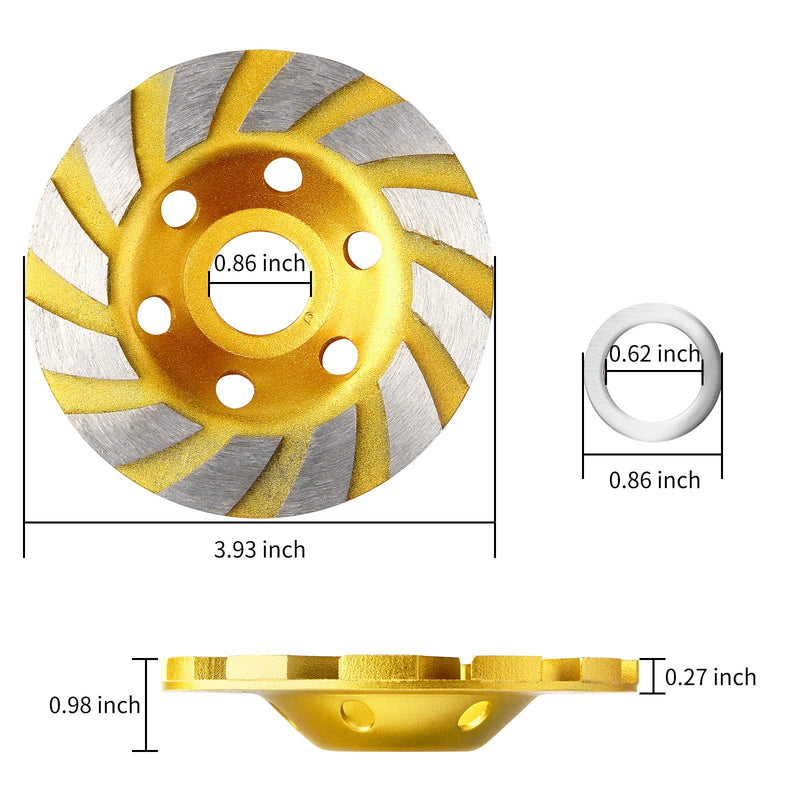 [Australia - AusPower] - 2 Pieces 4 Inch Concrete Stone Ceramic Turbo Diamond Grinding Cup Wheel,12 Segs Heavy Duty Angle Grinder Wheels for Angle Grinder (Yellow) 