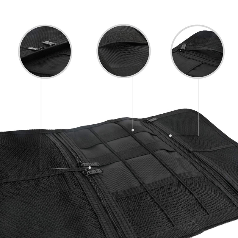 [Australia - AusPower] - Patu Roll Up Electronics Accessories Travel Gear Organizer Case, Black - Portable Universal External Batteries Hard Drives Cable Management Healthcare Cosmetics Kit Bag 