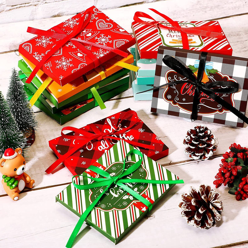 [Australia - AusPower] - 48 Pieces Christmas Gift Card Holder Boxes with Ribbon Paper Decorative Wrapped Envelope Card Boxes for Christmas Gift Wrap Decor (Stylish Style) Stylish Style 