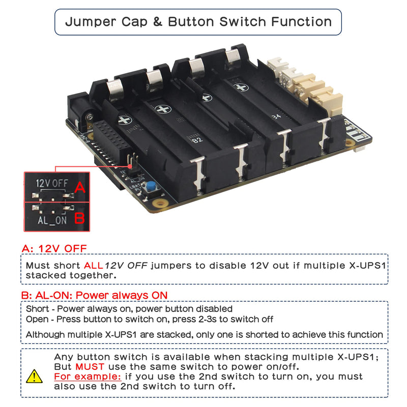 [Australia - AusPower] - Geekworm 12V/5V Dual Output Universal SBC Stackable Uninterruptible Power Supply UPS Shield X-UPS1 Compatible with Raspberry Pi/Orange Pi/Jetson Nano/Rock Pi/Tinker Board 