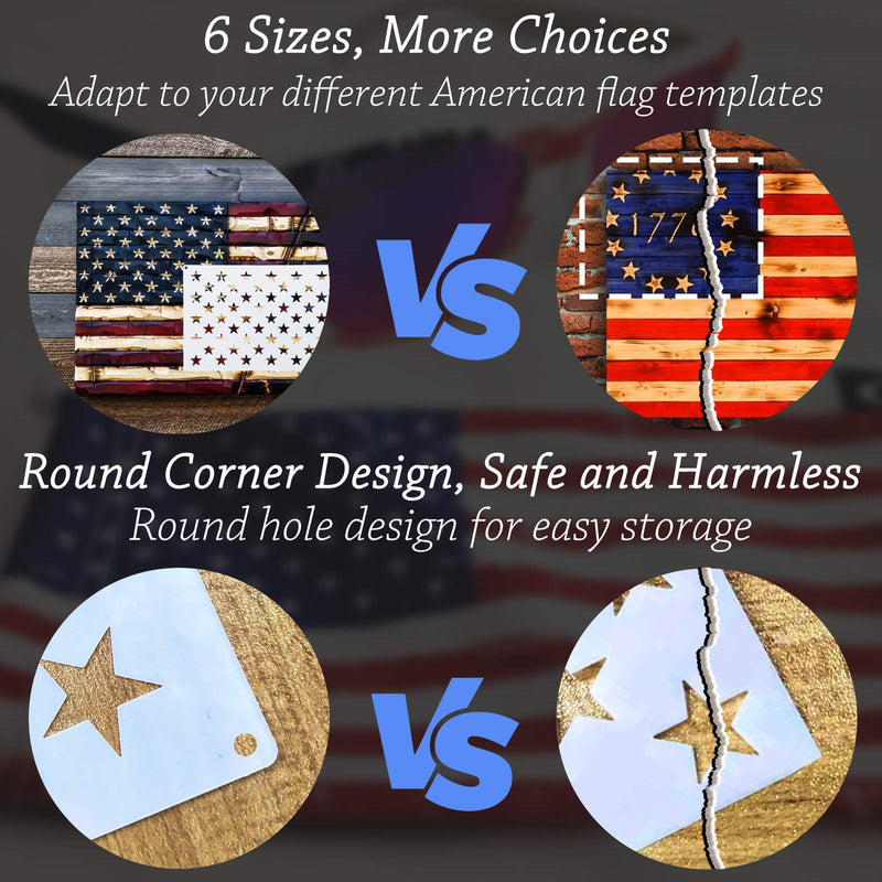 [Australia - AusPower] - American Flag 50 Star Stencils and 13 Stars 1776 Templates, American Flag Templates, Ideal for Painting on Wood, Fabric, Paper, Walls [6 Sizes, 2 Styles] 