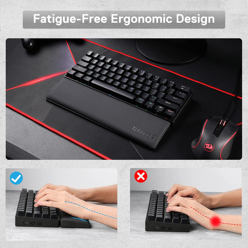 [Australia - AusPower] - Redragon P035 Meteor S Computer Keyboard Wrist Rest Pad, Ergonomic Soft Memory Foam Wrist Support w/ Anti-Slip Rubber Base, 60% 61 Keys Compact Size 11.38 x 2.87 in, 0.78 inch (20mm) Height, Black 60% Compact 