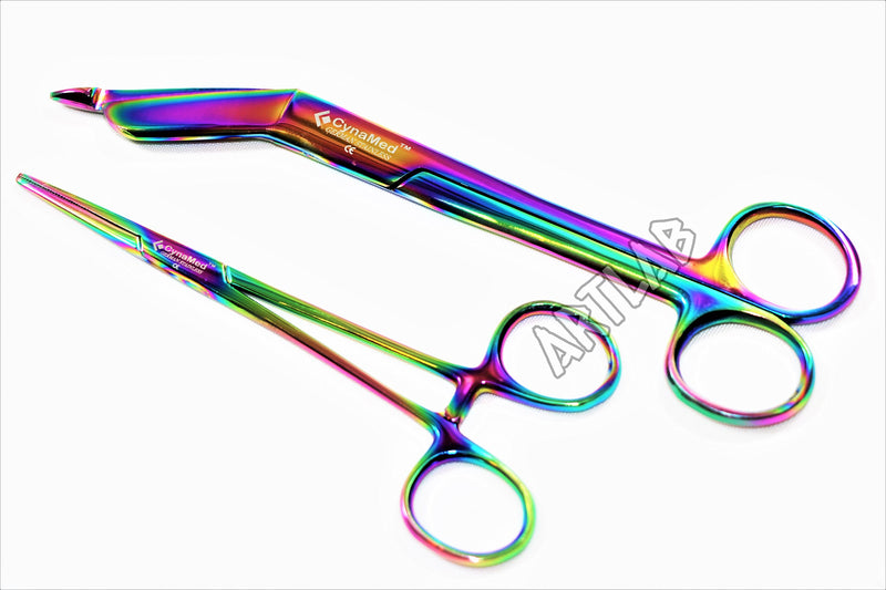 [Australia - AusPower] - New German Hemostat Forceps 5 inches Plus Lister Bandage Scissors 5.5 Inches Rainbow Titanium Premium Cynamed 