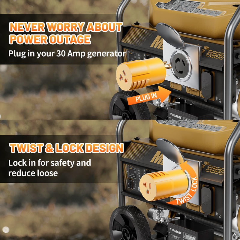 [Australia - AusPower] - MECMO Shore Power NEMA L5-30P to 5-15/20R RV Generator Adapter Marine 30 Amp to 110 15 Amp Household Regular Inlet Connector, 30A 3 Prong Locking Generator Male Plug L5-30P to 5-15R 5-20R Female Cord 