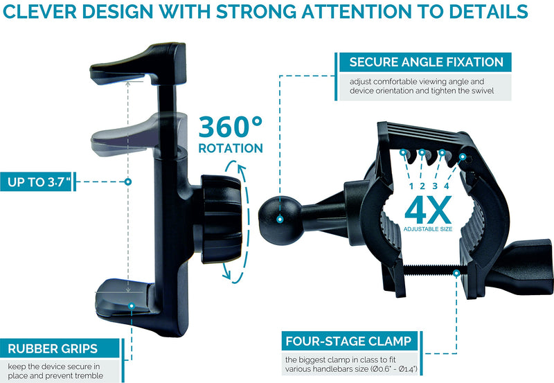 [Australia - AusPower] - Bike & Motorcycle Phone Mount - for iPhone 12 Pro (11, SE, Xr, Plus/Max), Galaxy s21 or Any Cell Phone - Universal Handlebar Holder for ATV, Bicycle & Motorbike. +100 to Safeness & Comfort 