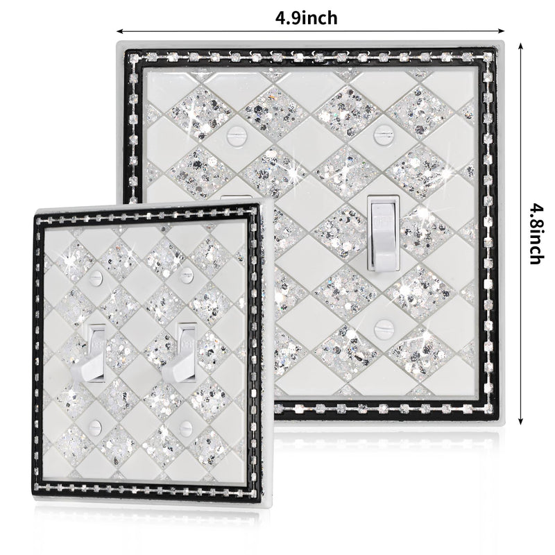 [Australia - AusPower] - YNQIZKI Double Light Switch Cover Plate,2 Gang Wall Plate,Bling Switch Plate Covers,Midsize 4.9''x4.8'',Silver Sequins Sparkle Double Toggle White-Silver Sparkle 